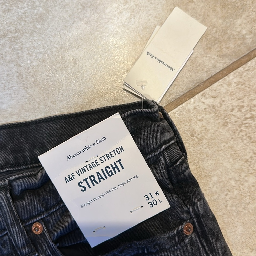 NWT! Abercrombie & Fitch Vintage Stretch Straight Jeans Washed Black 31x30 - Picture 4 of 8